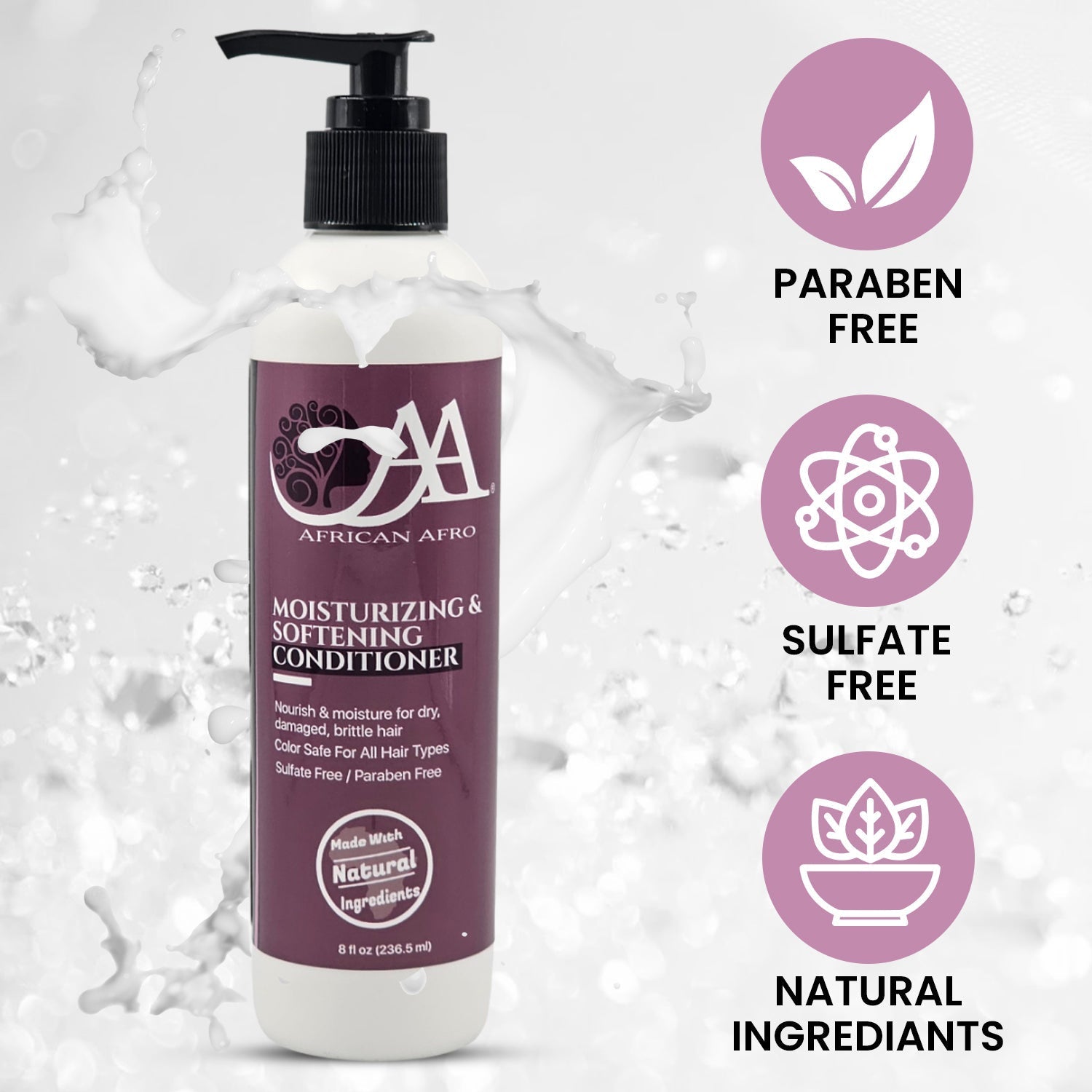 8oz African Afro Moisturizing & Softening Conditioner with natural oils, vegan and paraben-free.