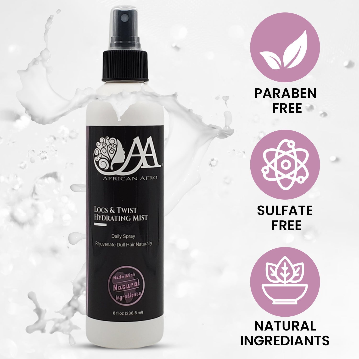Locs and Twist Hydrating Mist Spray for Dreadlocks, Twists, Braids - 8oz bottles for deep hydration and scalp nourishment.