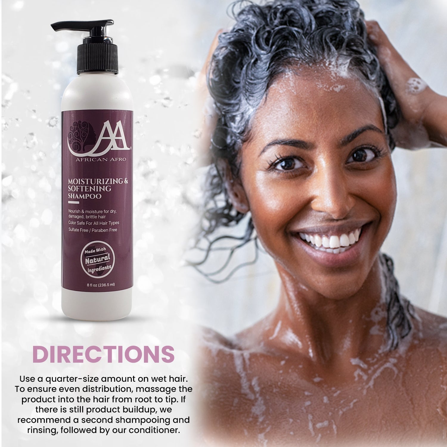 Moisturizing and softening hair shampoo for curly hair, paraben-free, 8 fl. oz., vegan formula for dry, damaged hair and healthy scalp.