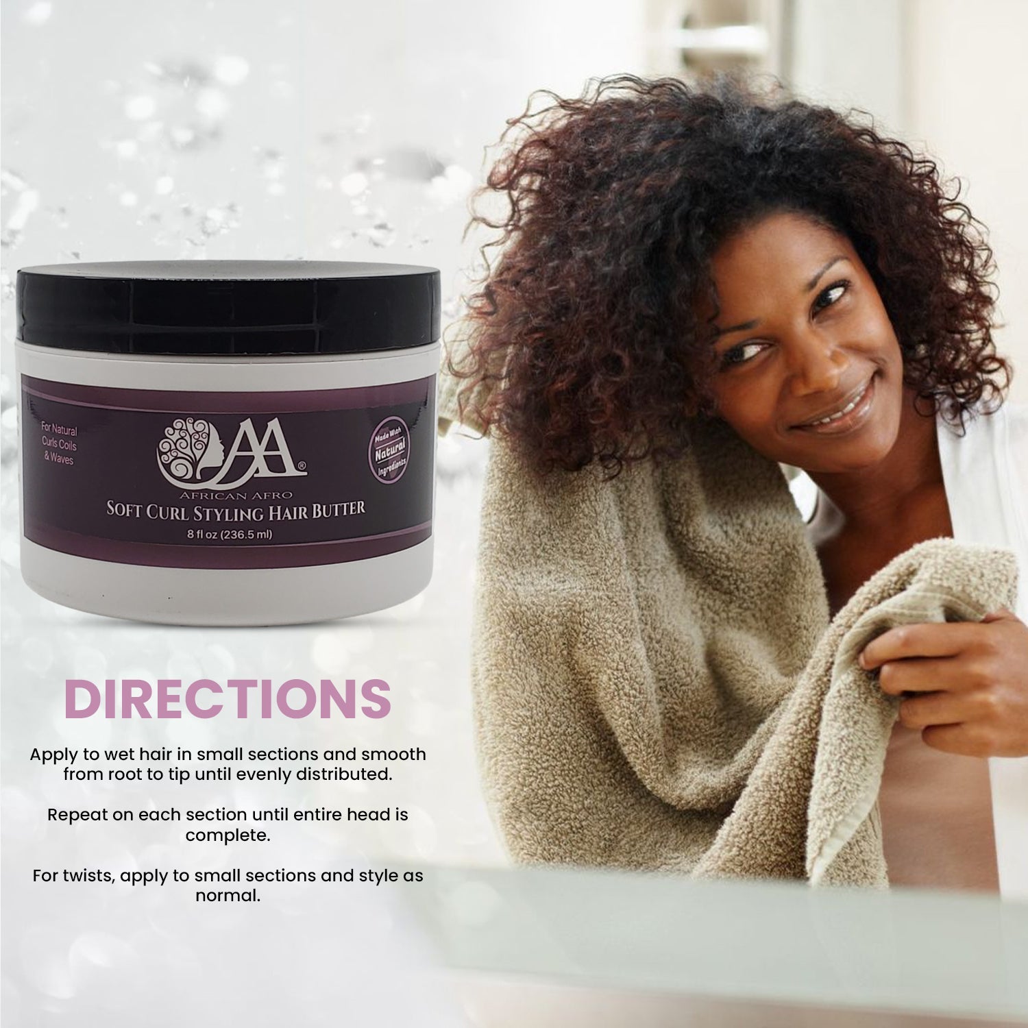Moisturizing soft curl styling hair butter with shea butter for all hair types, 8 fl. oz.