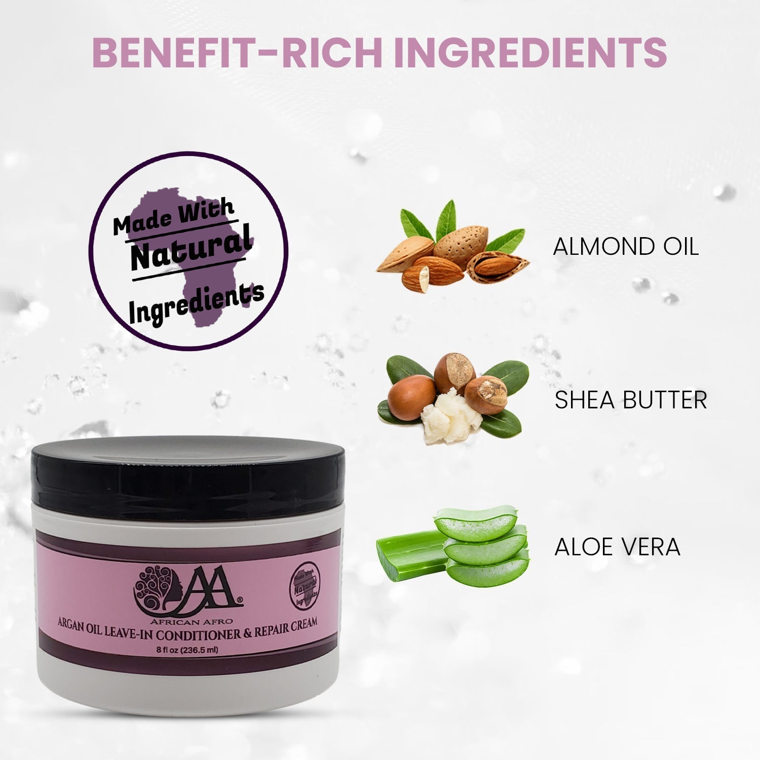 Argan Oil Leave-In Conditioner and Hair Repair Cream with natural ingredients, 8oz each, for hydration and shine.