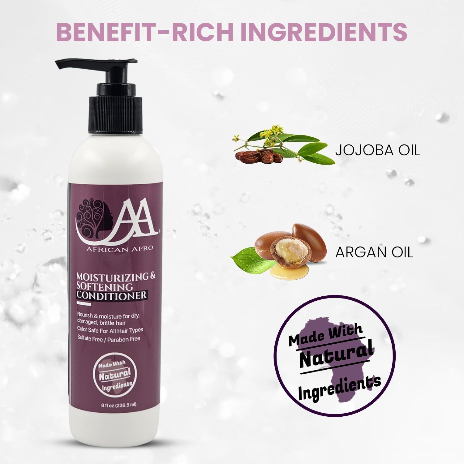 Moisturizing and softening hair conditioner with natural ingredients.