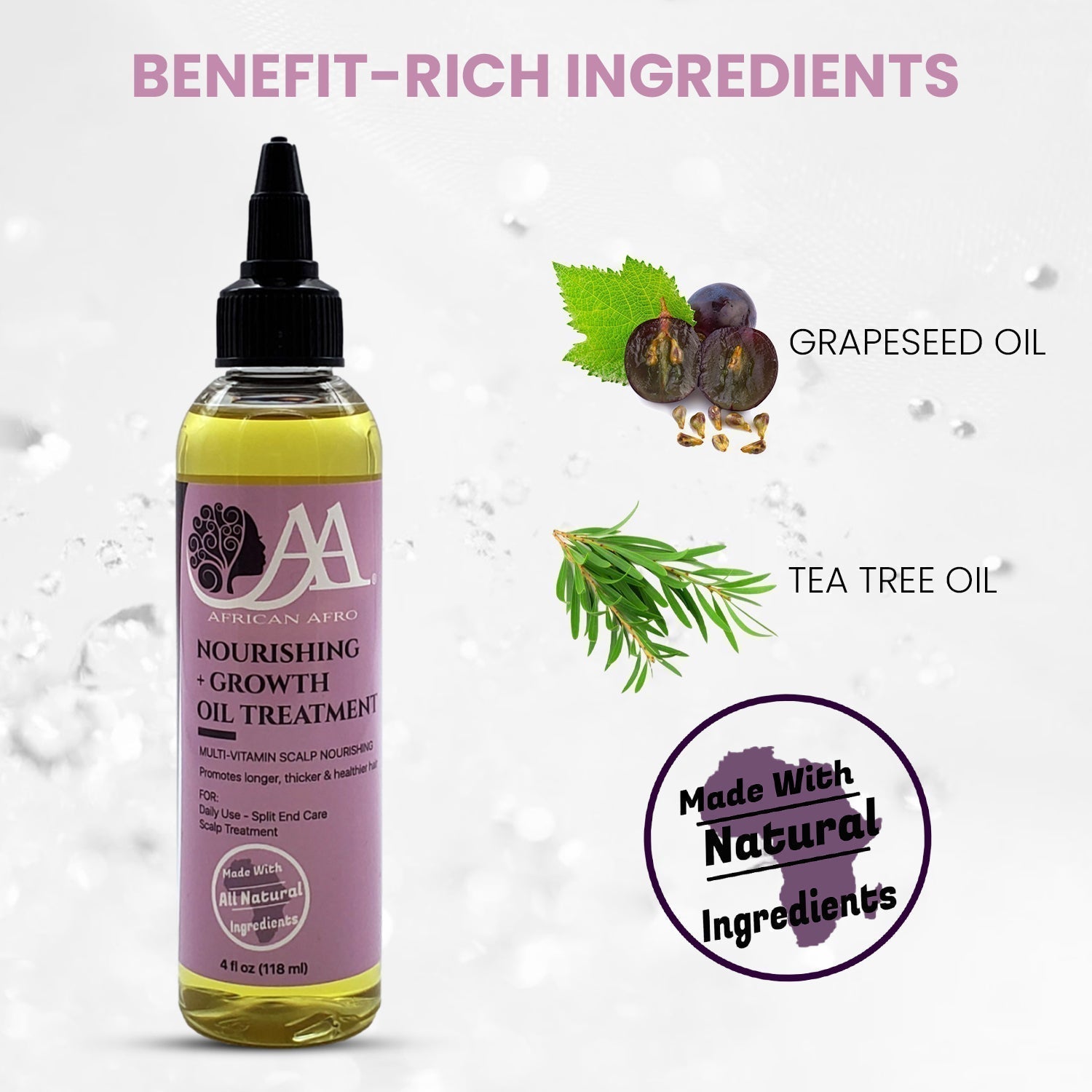 Nourishing & Growth Oil Hair Treatment with Tea Tree Oil, 4oz bottles for healthy hair growth.