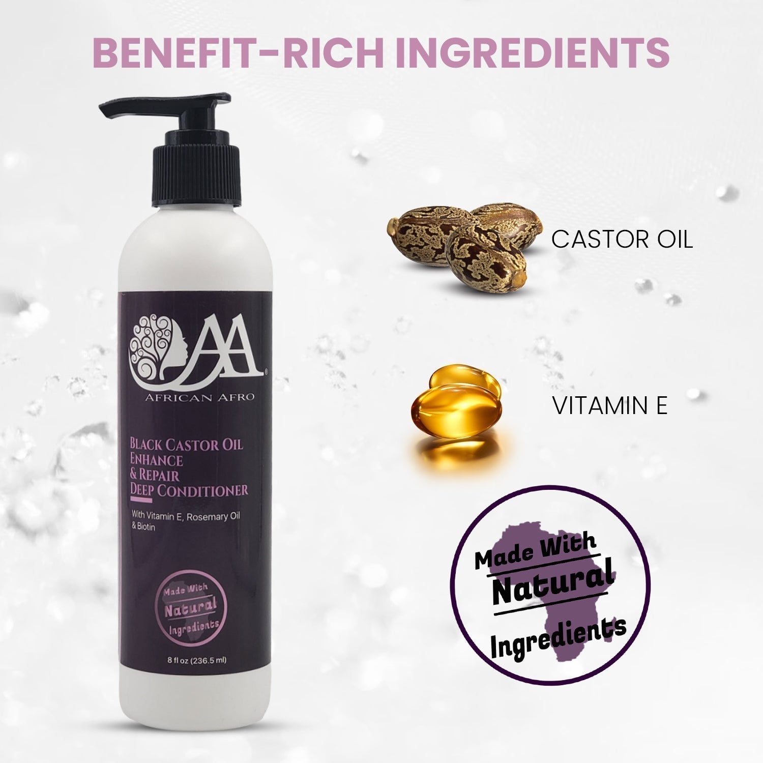 Black Castor Oil Enhance and Repair Deep Conditioner with Jamaican Black Castor Oil and Rosemary Oil for all hair types; moisturizing and growth-stimulating formula.