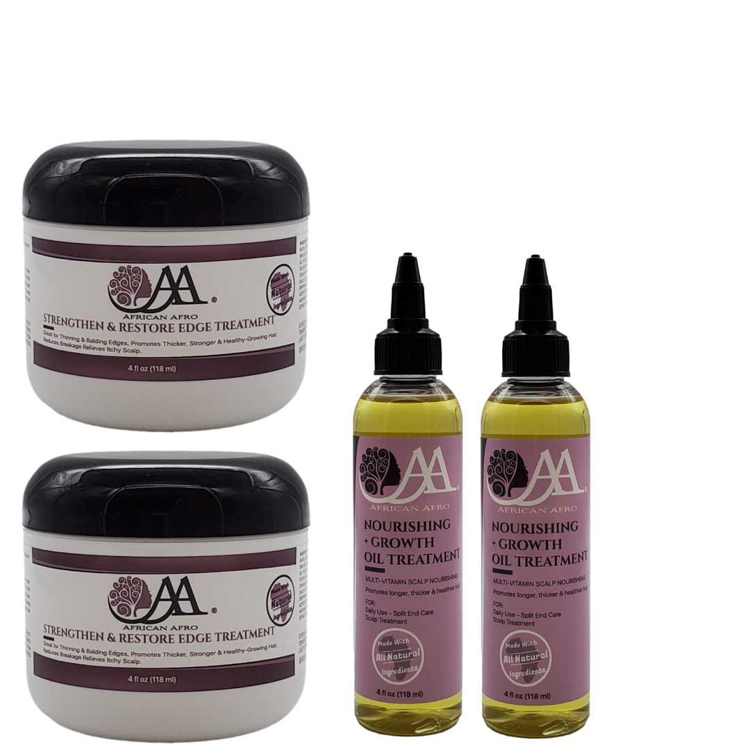 Growth and restoration hair care bundle with oils and edge treatment for stronger, healthier hair.