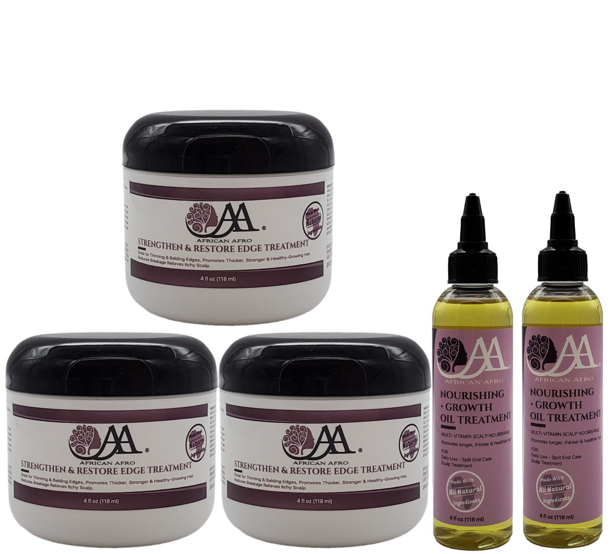 Growth & Restoration Bundle with Nourishing Hair Oil and Edge Treatment for Afro Hair.