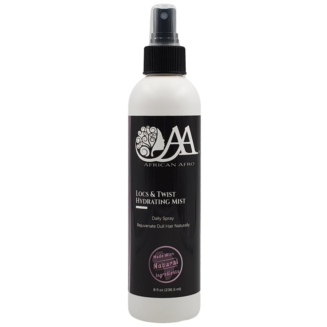 Locs and Twist Hydrating Mist Spray for dreadlocks and braids, 8 fl. oz, made with natural ingredients.