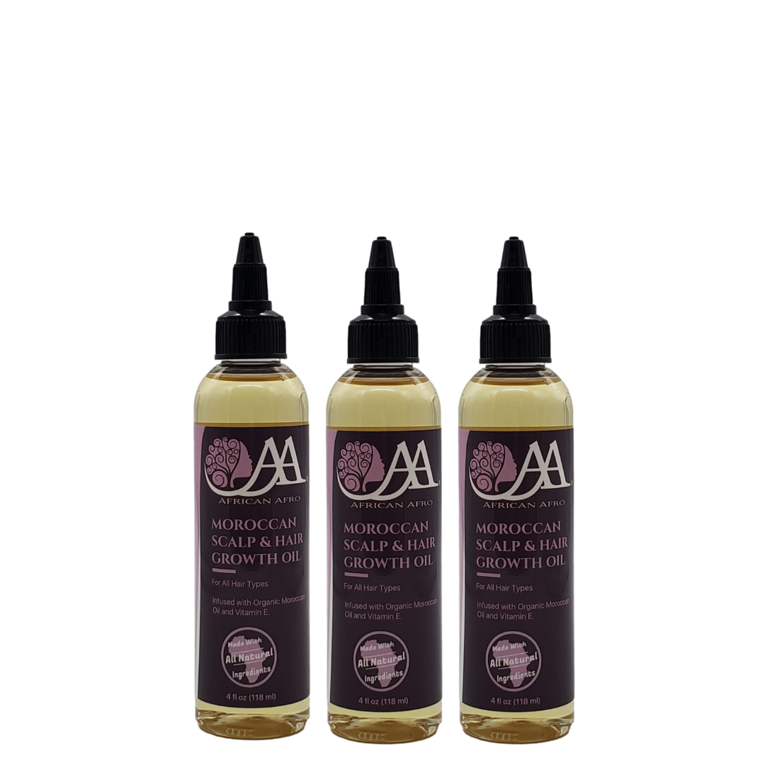 Moroccan Scalp & Hair Growth Oil 3-pack with argan oil for strengthening and nourishing hair.