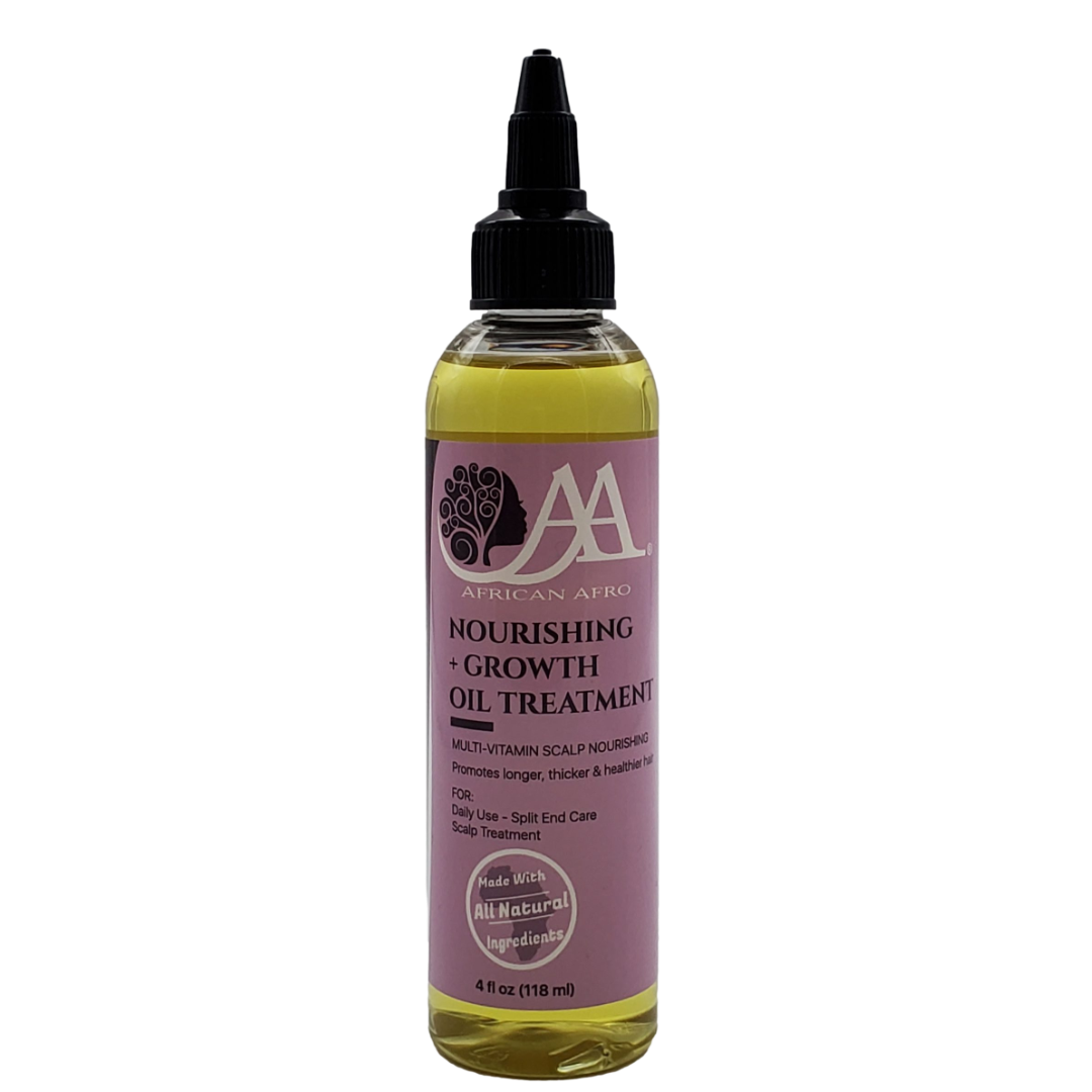 Nourishing & Growth Oil Hair Treatment 4oz bottle, enriched with Tea Tree Oil for hair growth and scalp health.