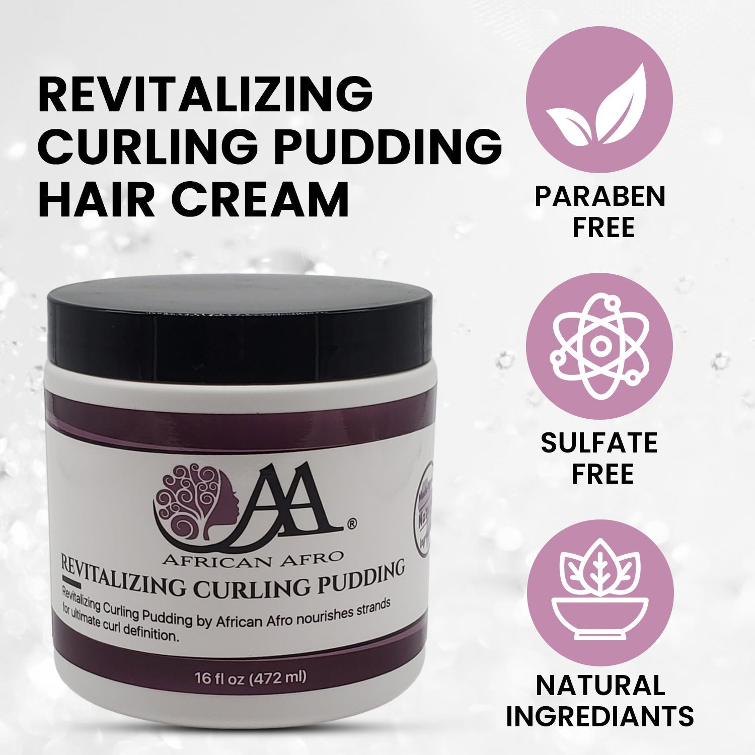 Revitalizing curling pudding hair cream for curly coily hair, 16 fl. oz., hydrates with avocado, jojoba oils, shea butter, frizz control, natural ingredients.